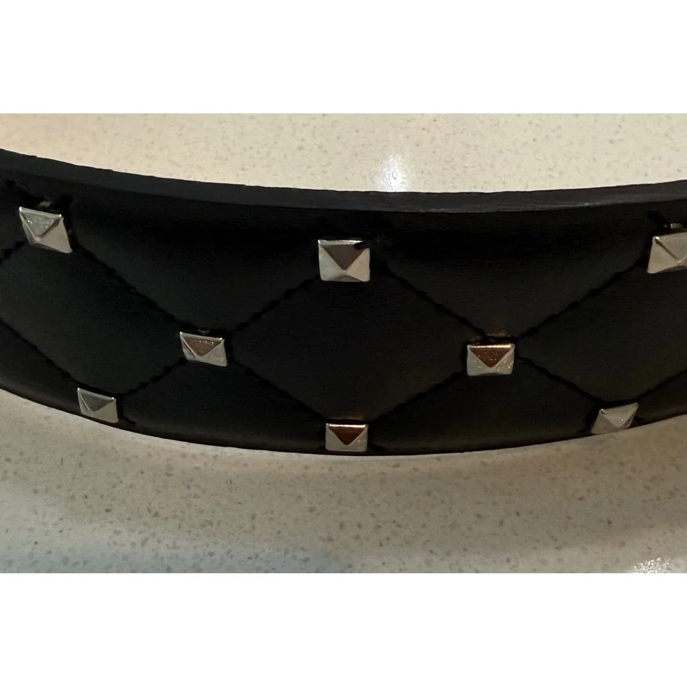 Michael Kors Black Quilted Studded Belt Silver Buckle Punk Medium Mens Womens
